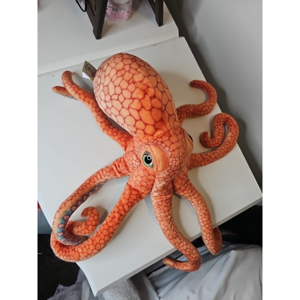 Octopus 20" Total 11" WithTentacles Tiger Tale Toys Plush Orange Blue/ Green